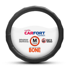 Оплетка на руль CARFORT BONE с рельефными ребрами, экокожа, черный цвет, размер M (37-39см)
