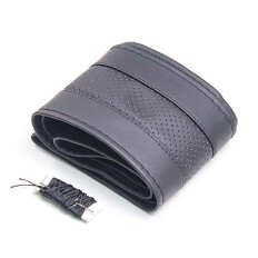 Набор для перетяжки руля CARFORT HANDMADE, экокожа, черный цвет, размер M (37-39см), комплект (нить, игла)