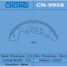 Колодки тормозные барабанные Chongi, комплект на ось (4 шт), арт. CN-9958