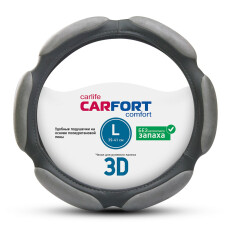 Оплетка на руль CARFORT 3D, экокожа и алькантара, серый цвет, размер L (39-41см)