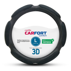 Оплетка на руль CARFORT 3D, экокожа и алькантара, черный цвет, размер L (39-41см)