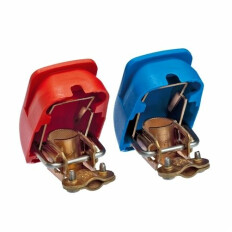 Клеммы для аккумулятора Carfort Quick Power, быстросъемные, медь, стандартные (+19.5/-17.9), цветные (синяя/красная), крепление провода зажимной пластиной, 2 шт, арт. QP0502