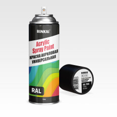 Краска аэрозольная Rinkai Acrylic Spray Paint, акриловая, многоцелевая, чёрная матовая, цветовой код RAL 9005, 520мл, арт. RC1110