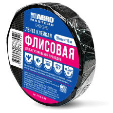 Лента клейкая (скотч) ABRO, флисовая, 19мм x 15м, черная, арт. FT-19-15-RE
