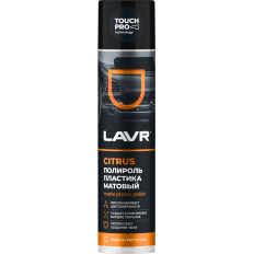 Полироль салона Lavr Matte Plastic Polish, для пластика, винила и резины, антистатик, аромат апельсина, аэрозоль 400мл, арт. Ln1416