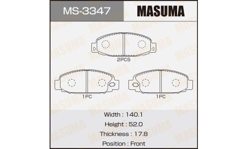 Колодки тормозные дисковые Masuma передние, комплект на ось (4 шт), арт. MS-3347