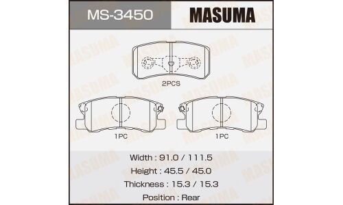 Колодки тормозные дисковые Masuma задние, комплект на ось (4 шт), арт. MS-3450