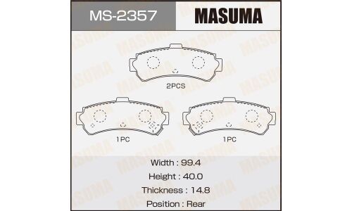Колодки тормозные дисковые Masuma задние, комплект на ось (4 шт), арт. MS-2357