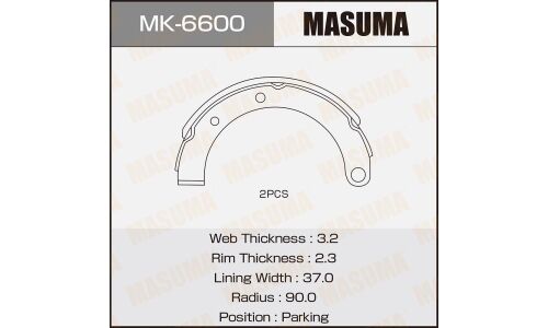 Колодки тормозные барабанные Masuma стояночного тормоза, комплект на ось (4 шт), арт. MK-6600