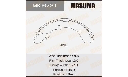 Колодки тормозные барабанные Masuma, комплект на ось (4 шт), арт. MK-6721