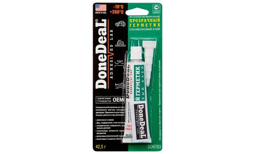 Герметик для стёкол DoneDeal RTV Clear Silicone Adhesive Sealant, силиконовый, прозрачный, туба 42.5г, арт. DD6703