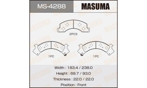 Колодки тормозные дисковые Masuma передние, комплект на ось (4 шт), арт. MS-4288