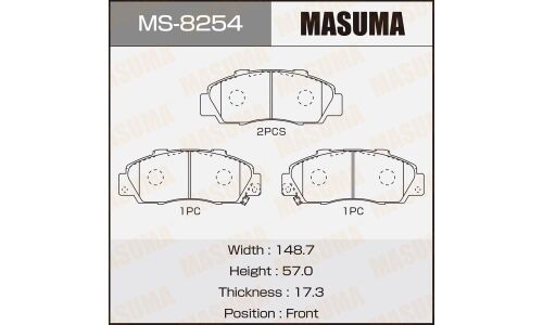 Колодки тормозные дисковые Masuma передние, комплект на ось (4 шт), арт. MS-8254