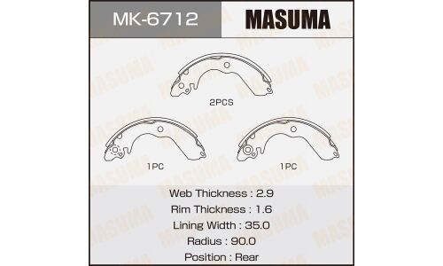 Колодки тормозные барабанные Masuma, комплект на ось (4 шт), арт. MK-6712