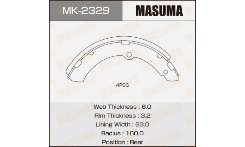 Колодки тормозные барабанные Masuma, комплект на ось (4 шт), арт. MK-2329