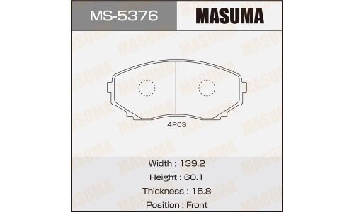 Колодки тормозные дисковые Masuma передние, комплект на ось (4 шт), арт. MS-5376