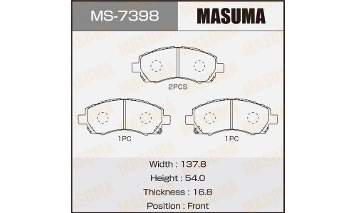 Колодки тормозные дисковые Masuma передние, комплект на ось (4 шт), арт. MS-7398