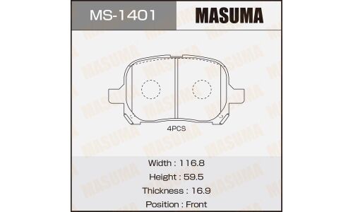 Колодки тормозные дисковые Masuma передние, комплект на ось (4 шт), арт. MS-1401
