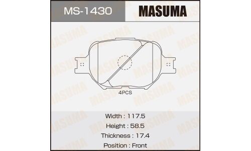 Колодки тормозные дисковые Masuma передние, комплект на ось (4 шт), арт. MS-1430