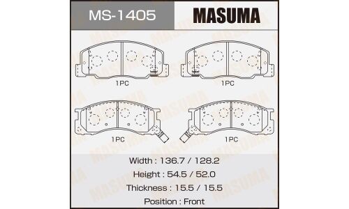 Колодки тормозные дисковые Masuma передние, комплект на ось (4 шт), арт. MS-1405