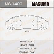 Колодки тормозные дисковые Masuma задние, комплект на ось (4 шт), арт. MS-1409