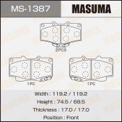 Колодки тормозные дисковые Masuma передние, комплект на ось (4 шт), арт. MS-1387