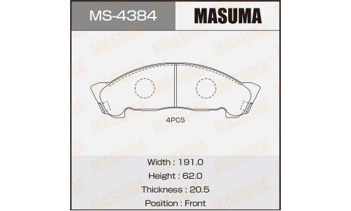 Колодки тормозные дисковые Masuma передние, комплект на ось (4 шт), арт. MS-4384
