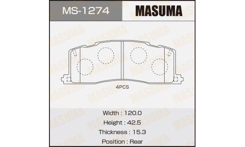 Колодки тормозные дисковые Masuma задние, комплект на ось (4 шт), арт. MS-1274