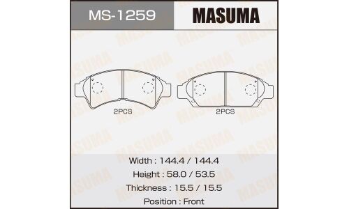 Колодки тормозные дисковые Masuma передние, комплект на ось (4 шт), арт. MS-1259