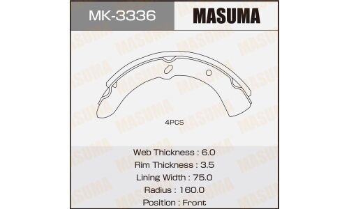 Колодки тормозные барабанные Masuma, комплект на ось (4 шт), арт. MK-3336