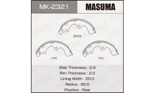Колодки тормозные барабанные Masuma, комплект на ось (4 шт), арт. MK-2321