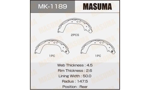 Колодки тормозные барабанные Masuma, комплект на ось (4 шт), арт. MK-1189