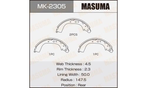 Колодки тормозные барабанные Masuma, комплект на ось (4 шт), арт. MK-2305