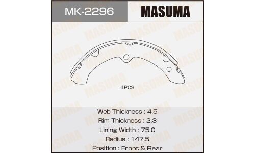 Колодки тормозные барабанные Masuma, комплект на ось (4 шт), арт. MK-2296