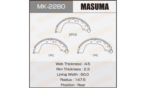 Колодки тормозные барабанные Masuma, комплект на ось (4 шт), арт. MK-2280