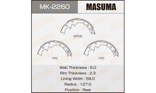 Колодки тормозные барабанные Masuma, комплект на ось (4 шт), арт. MK-2260