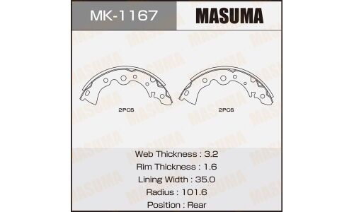 Колодки тормозные барабанные Masuma, комплект на ось (4 шт), арт. MK-1167