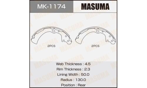 Колодки тормозные барабанные Masuma, комплект на ось (4 шт), арт. MK-1174
