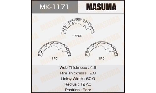 Колодки тормозные барабанные Masuma, комплект на ось (4 шт), арт. MK-1171