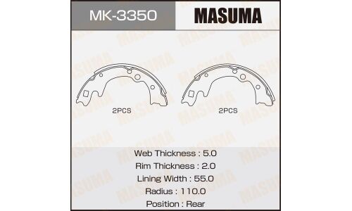 Колодки тормозные барабанные Masuma, комплект на ось (4 шт), арт. MK-3350