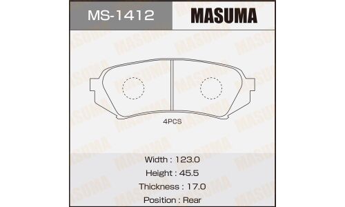 Колодки тормозные дисковые Masuma задние, комплект на ось (4 шт), арт. MS-1412