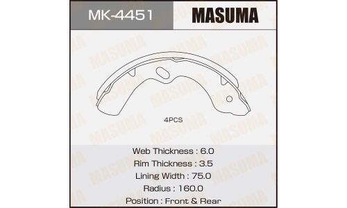 Колодки тормозные барабанные Masuma, комплект на ось (4 шт), арт. MK-4451