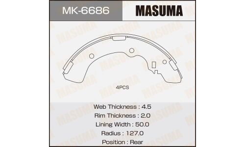 Колодки тормозные барабанные Masuma, комплект на ось (4 шт), арт. MK-6686