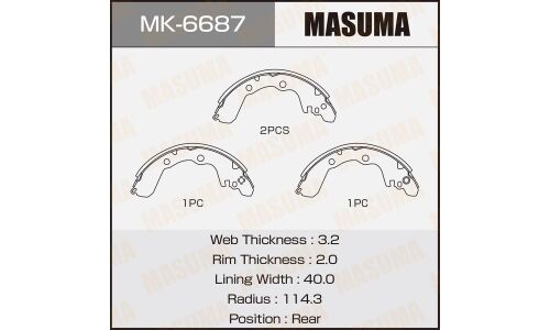 Колодки тормозные барабанные Masuma, комплект на ось (4 шт), арт. MK-6687