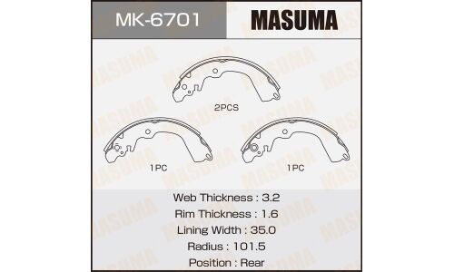 Колодки тормозные барабанные Masuma, комплект на ось (4 шт), арт. MK-6701