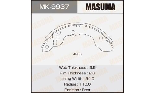 Колодки тормозные барабанные Masuma, комплект на ось (4 шт), арт. MK-9937