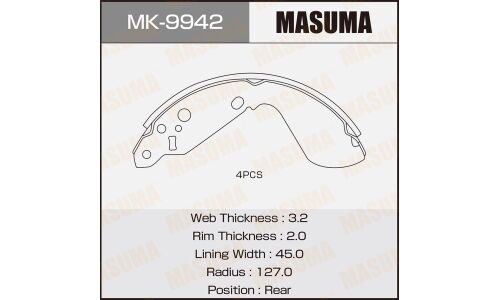 Колодки тормозные барабанные Masuma, комплект на ось (4 шт), арт. MK-9942