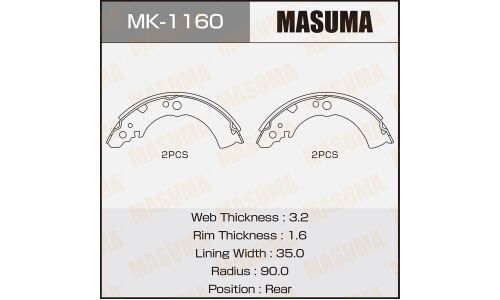 Колодки тормозные барабанные Masuma, комплект на ось (4 шт), арт. MK-1160