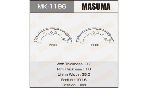 Колодки тормозные барабанные Masuma, комплект на ось (4 шт), арт. MK-1196