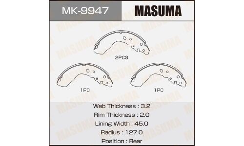 Колодки тормозные барабанные Masuma, комплект на ось (4 шт), арт. MK-9947